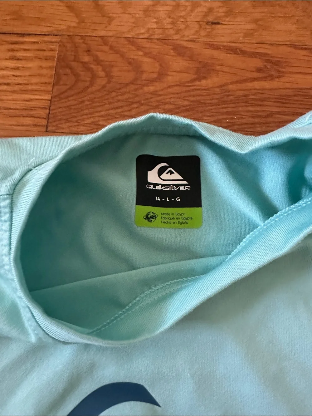 Quiksilver Light Aqua Short Sleeve Tee with Navy Logo